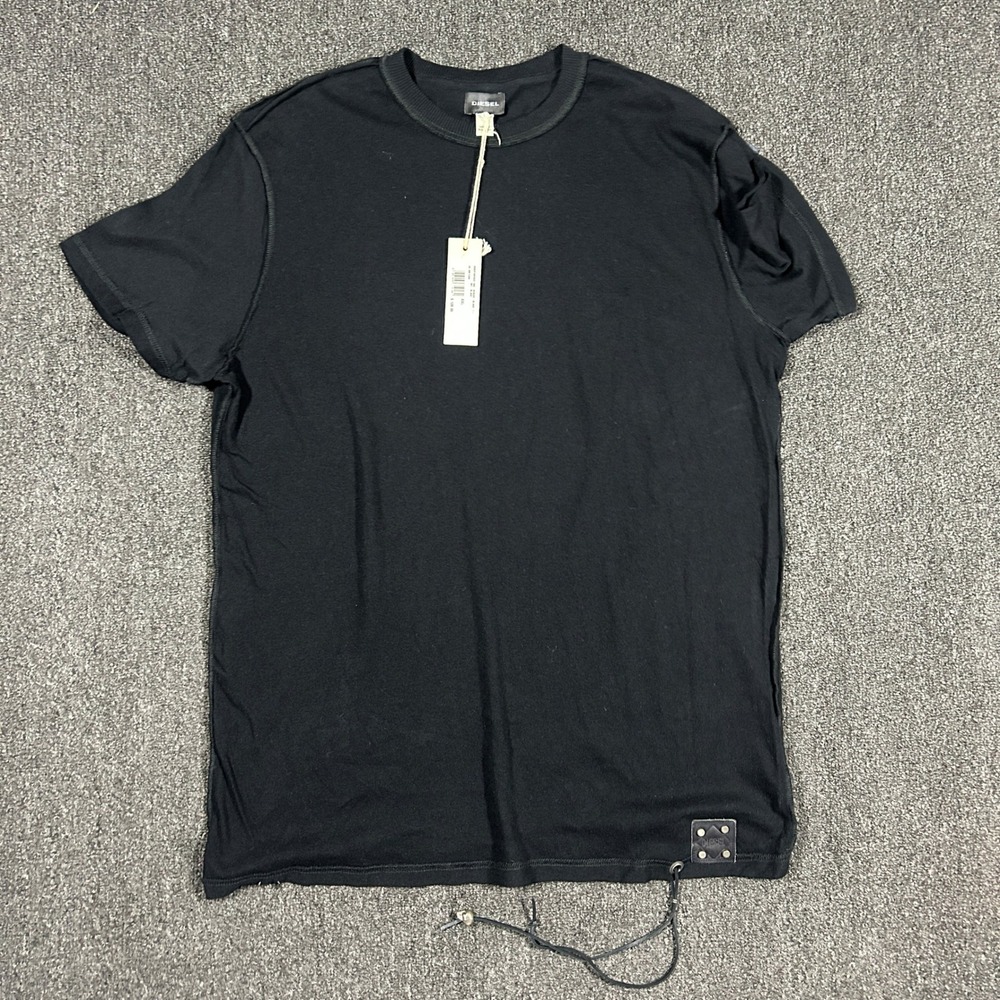 Diesel Reboot-Black-T Shirt Mens XXL Black NWT Leather Patch Drawstring Cotton
